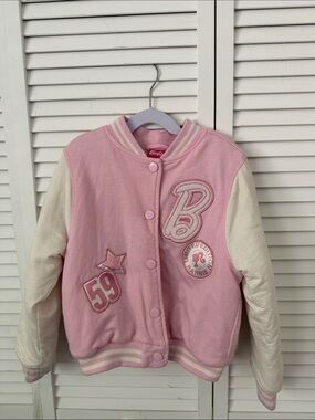 Zara Pink and Cream Varsity Jacket with Patches